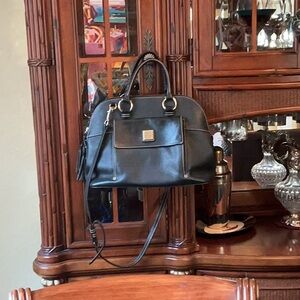 Dooney & Bourke Black Leather Satchel with Gold Hardware